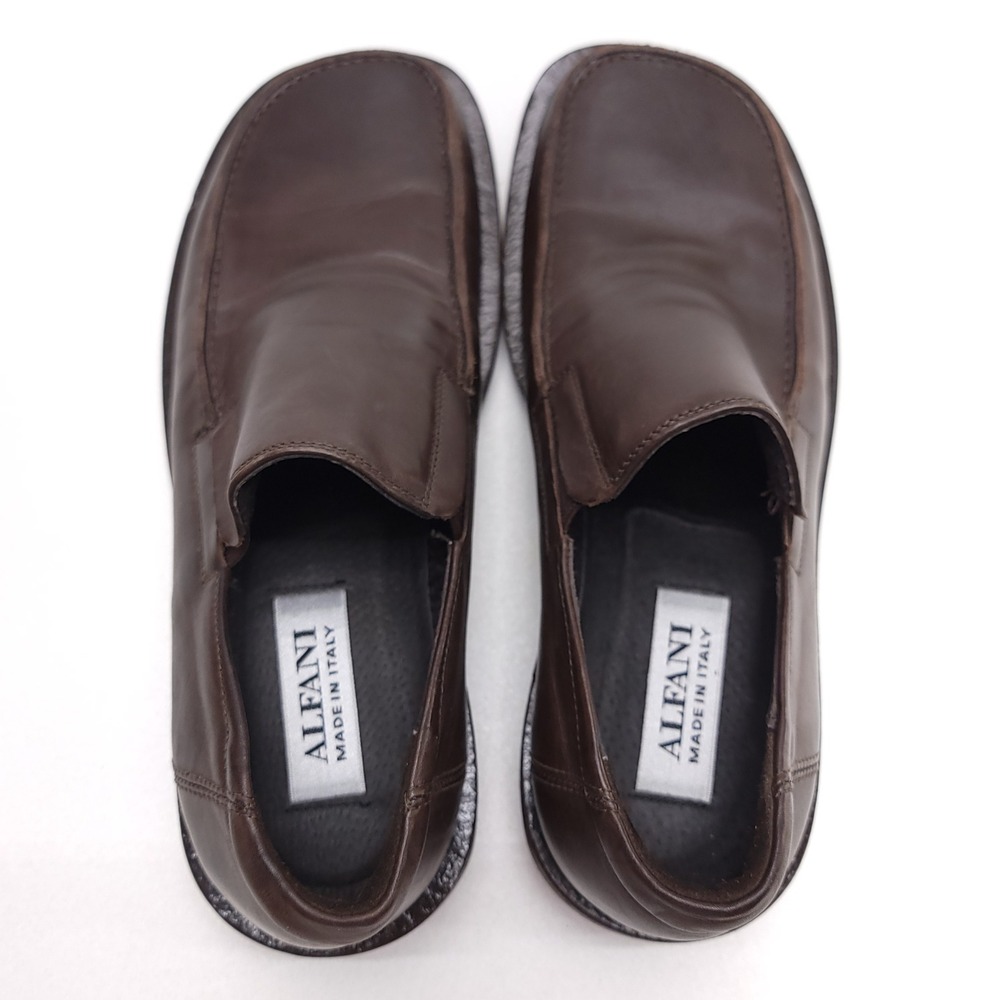 Vintage Alfani Trooper Mens 7 Brown Leather Square Toe Loafers Made in Italy - Picture 4 of 8